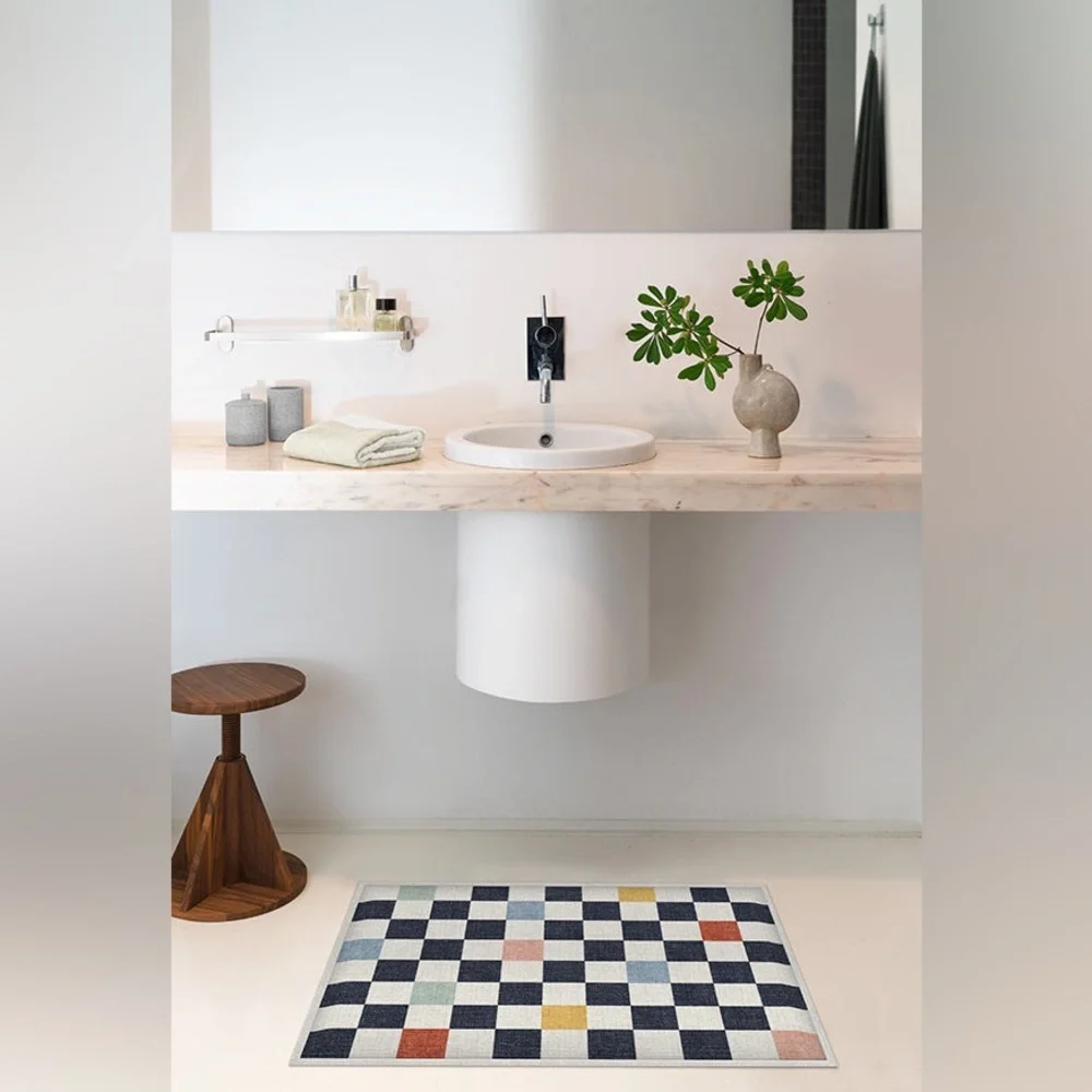 Brand NEW Ruggable Bain Checkered Multicolor Bath Mat COVER ONLY NO PAD 22”x32”
